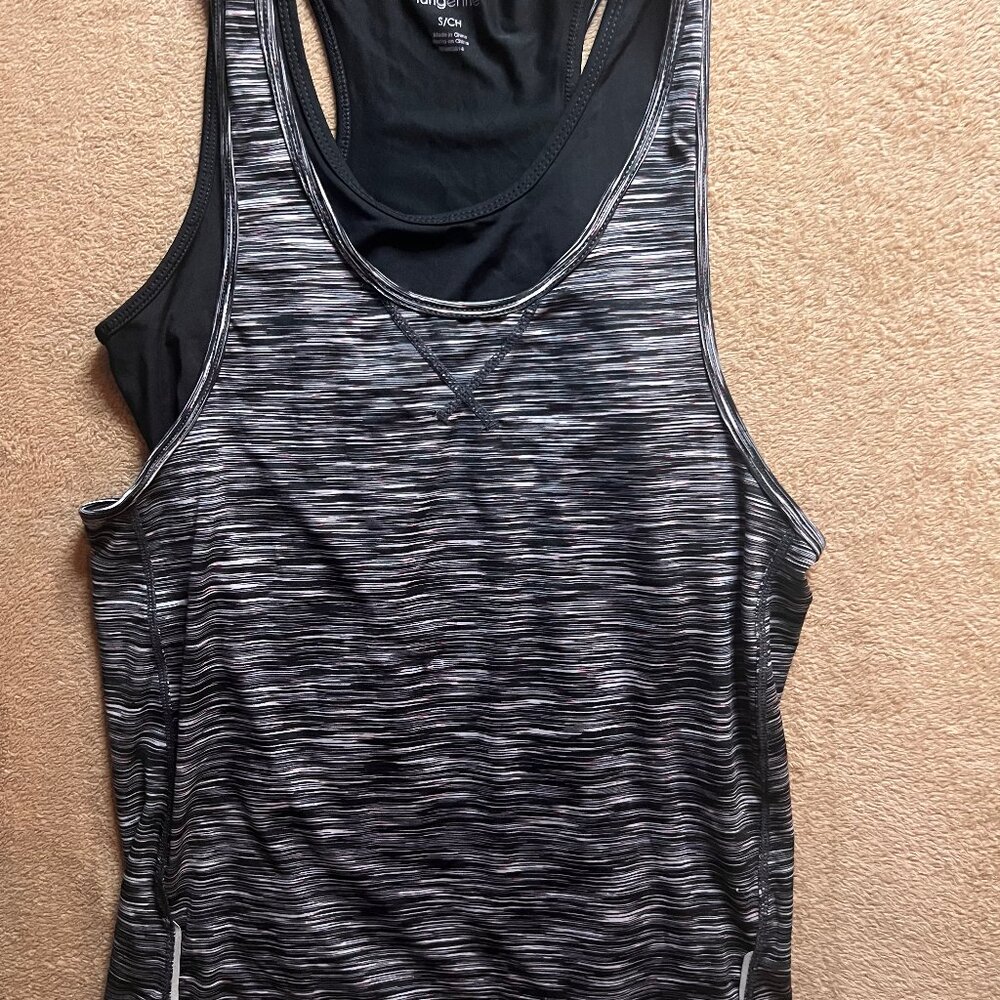 NEW! Tangerine Women Small Gray Black Layered Athletic Workout Gym‎ Tank Top